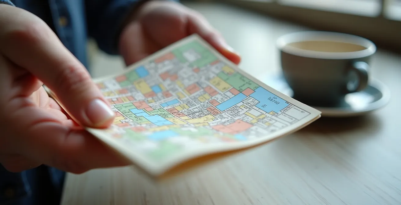 Person hält Museumsplan und Smartphone zur Vorbereitung des Museumsbesuchs