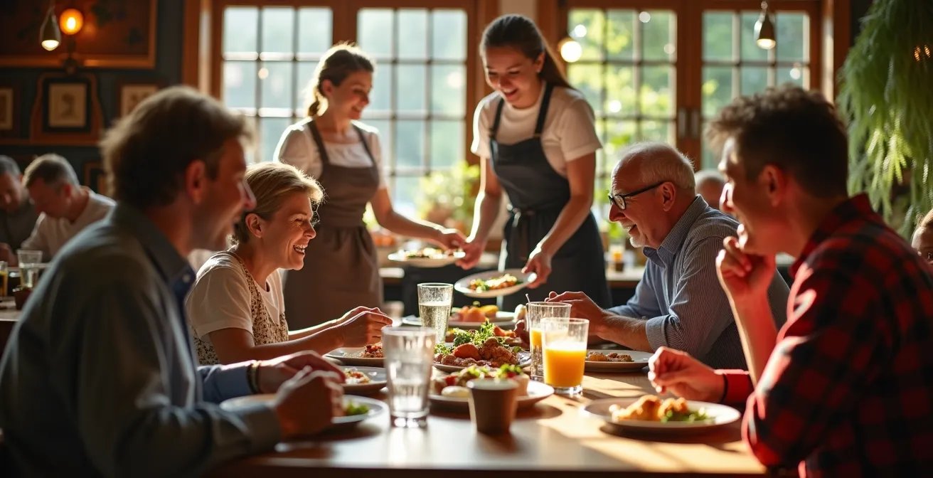 Einheimische beim traditionellen Mittagstisch in einem deutschen Gasthaus