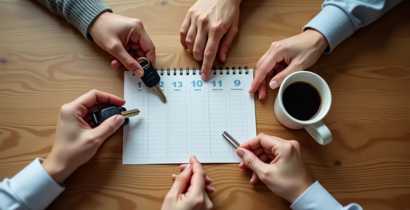 Smartphone-Apps für Fahrgemeinschaftsorganisation auf einem Tisch