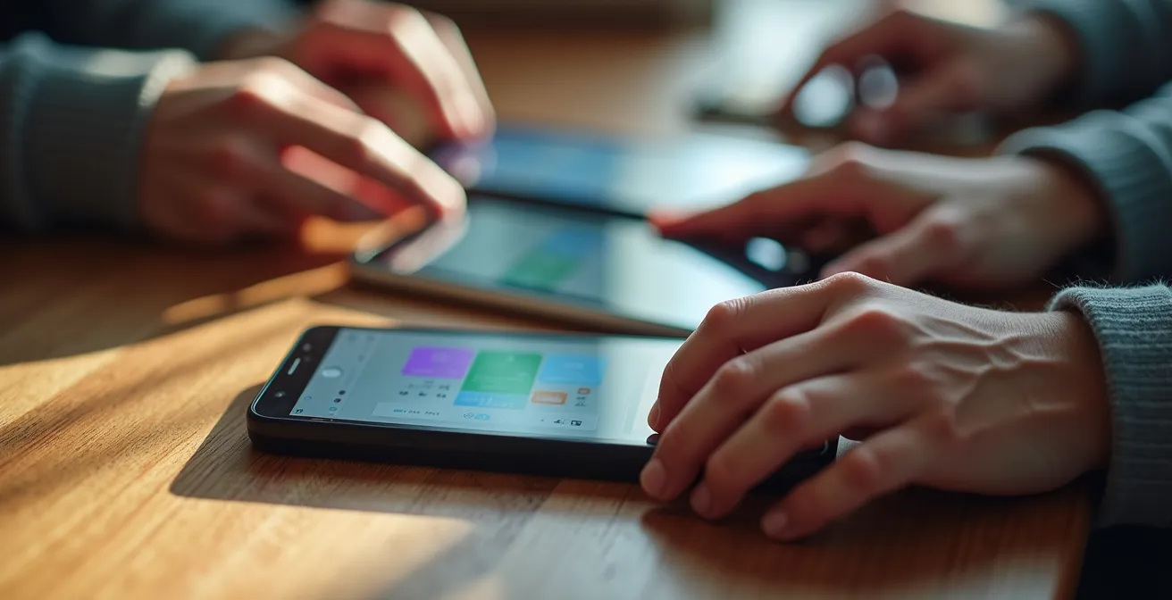 Smartphone-Bildschirm mit Fahrgemeinschafts-Apps und digitalem Kalender zur Organisation