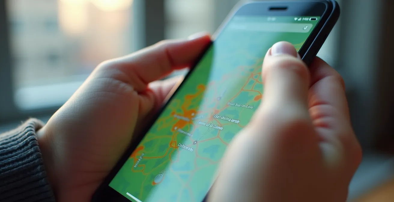 Smartphone zeigt eine E-Scooter-App mit Bonuszonen, die auf einer Stadtkarte markiert sind.