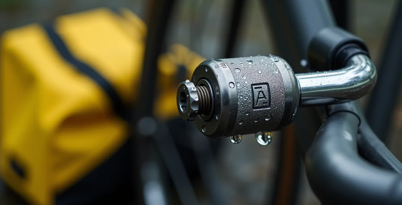 Hochwertiges Fahrradschloss und wasserdichte Ausrüstung für Radpendler