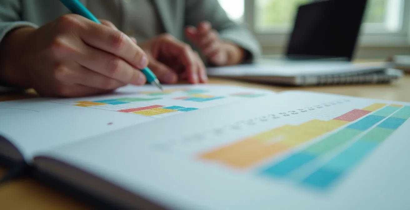 Detailaufnahme eines Pendler-Tagebuchs mit Zeitanalyse