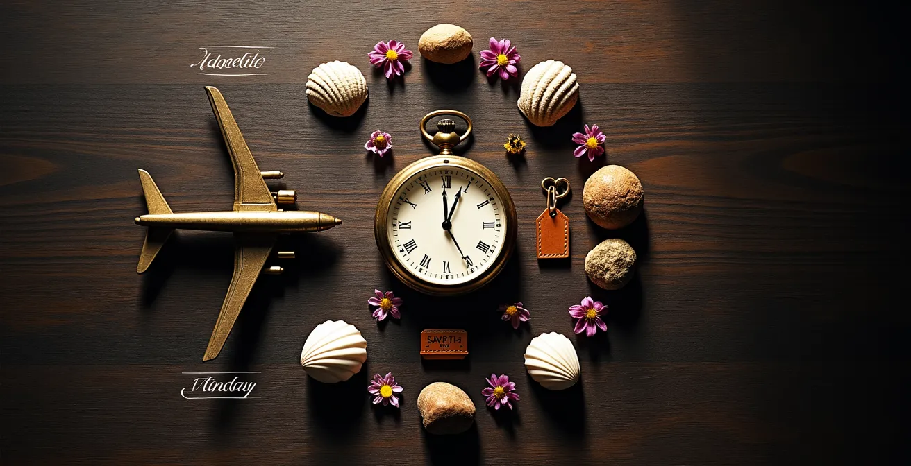 Jahreskalender mit markierten optimalen Buchungszeiträumen für verschiedene Reisearten