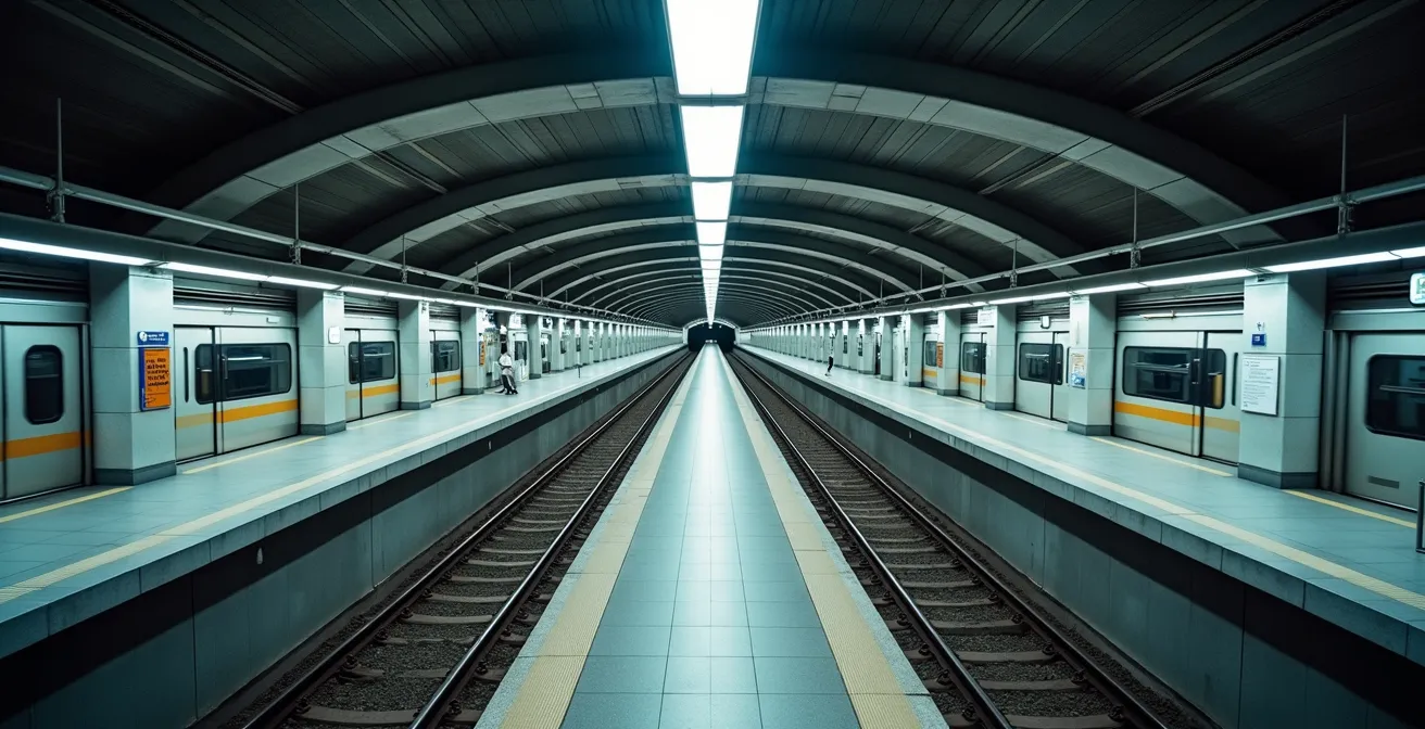 Draufsicht auf U-Bahn-Netzwerk mit hervorgehobenen Hauptknotenpunkten