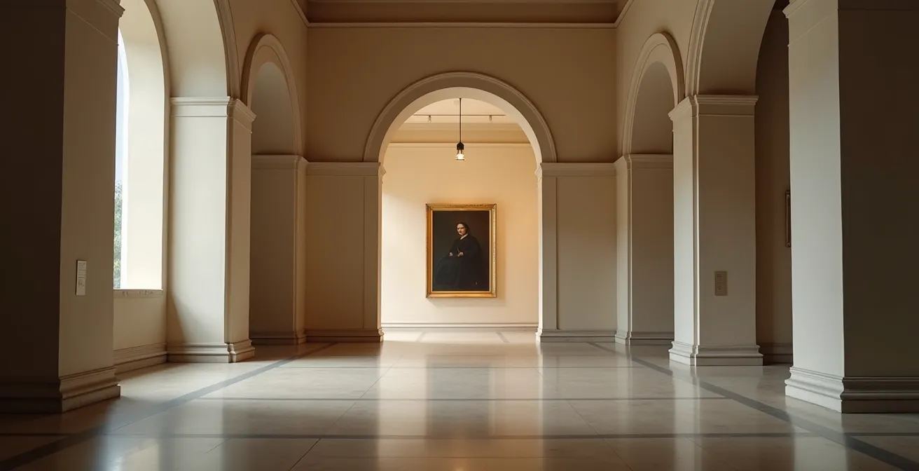 Ruhige Museumsecke mit verstecktem Kunstwerk abseits der Hauptwege